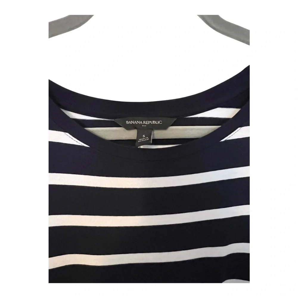 NWOT Banana Republic Factory Cap Sleeve Navy White Striped Casual Dress, Small - Picture 3 of 7